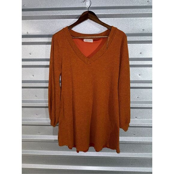 Orange Saints & Hearts Knit L/S Mini Dress w Pockets Size M - Picture 1 of 8